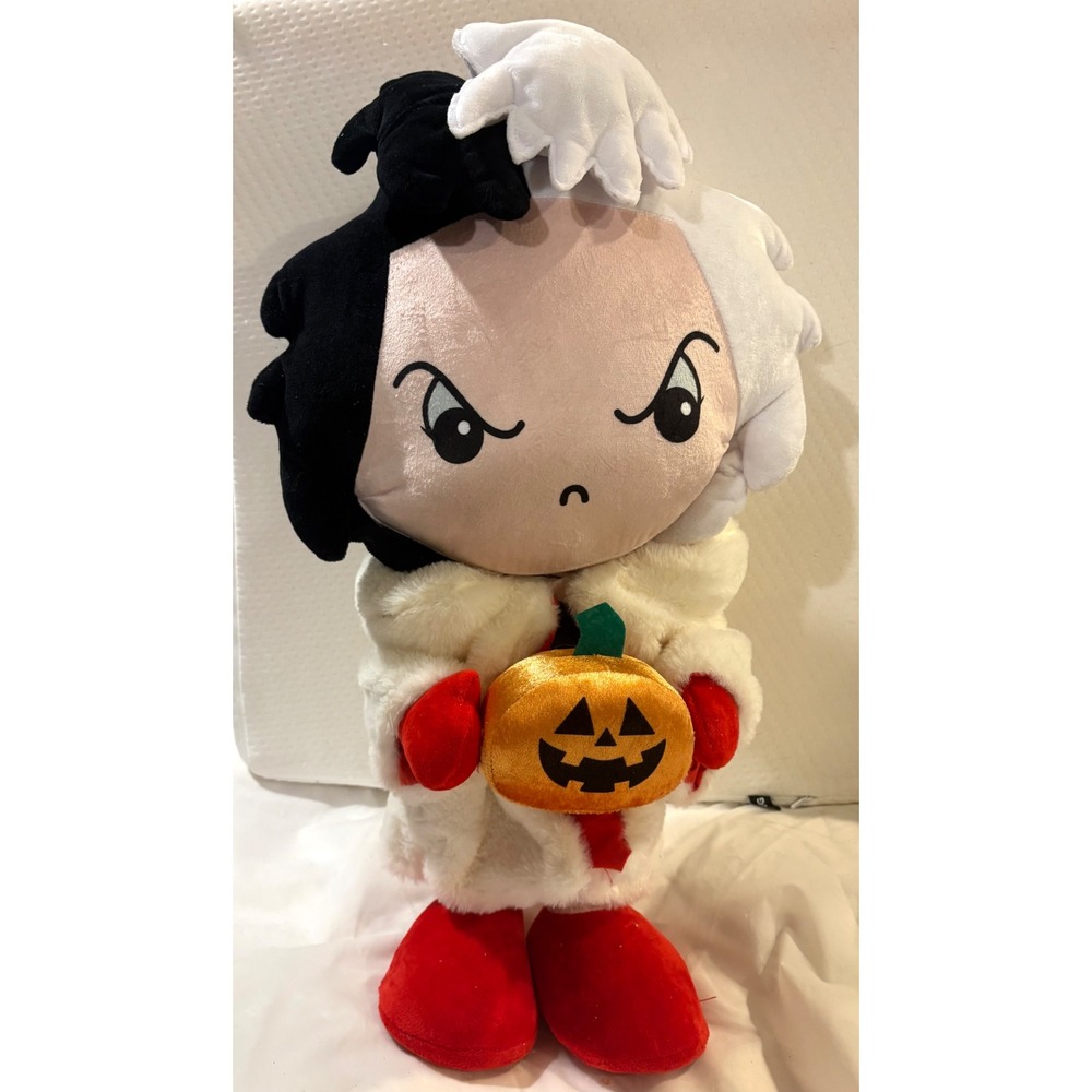 Disney Villains Cruella de Vil Halloween Pumpkin Plush Doll 21 Inch Black White